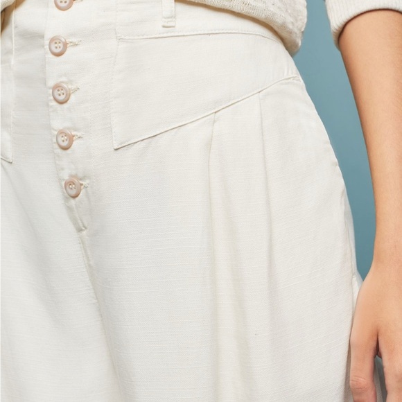 Anthropologie Oceanside wide leg cropped pants cream Small beachy coastal boho - Picture 5 of 15